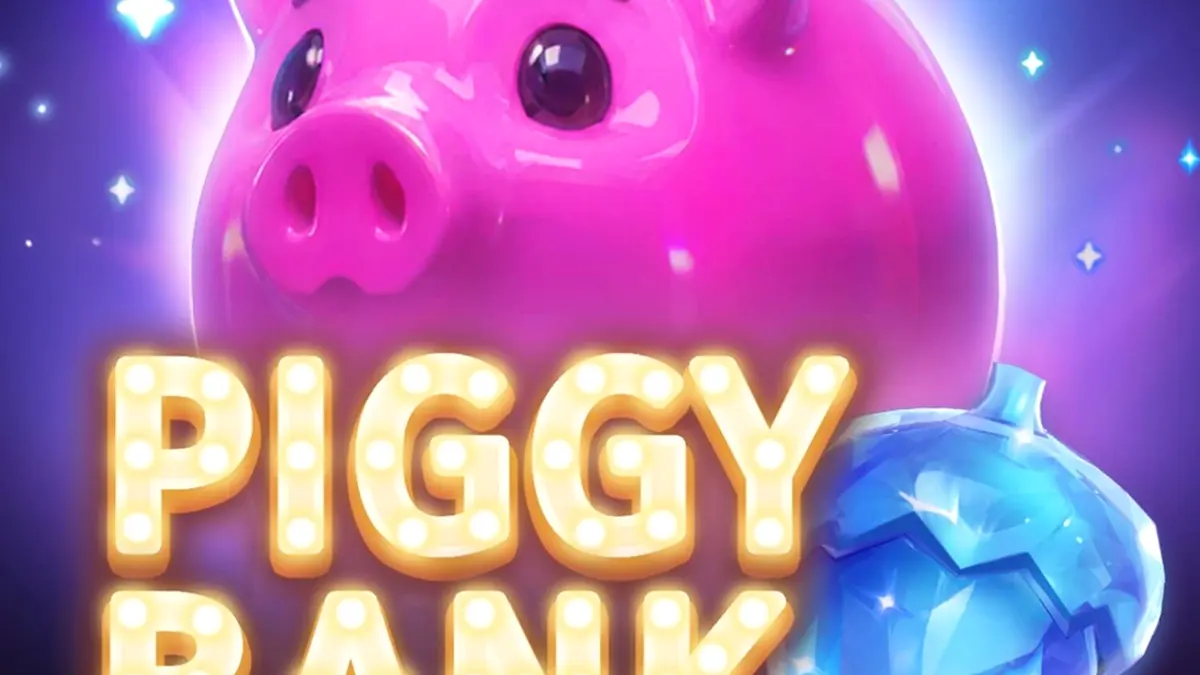 Tampilan visual slot Piggy Bank Hold & Win dengan tema celengan babi neon